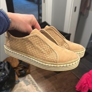 J Slides Tan Woven Slip-On Sneakers